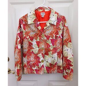 Chicos Jacket Size 1 Medium Floral‎ Ladybug Grandma Core Mom Core Blazer